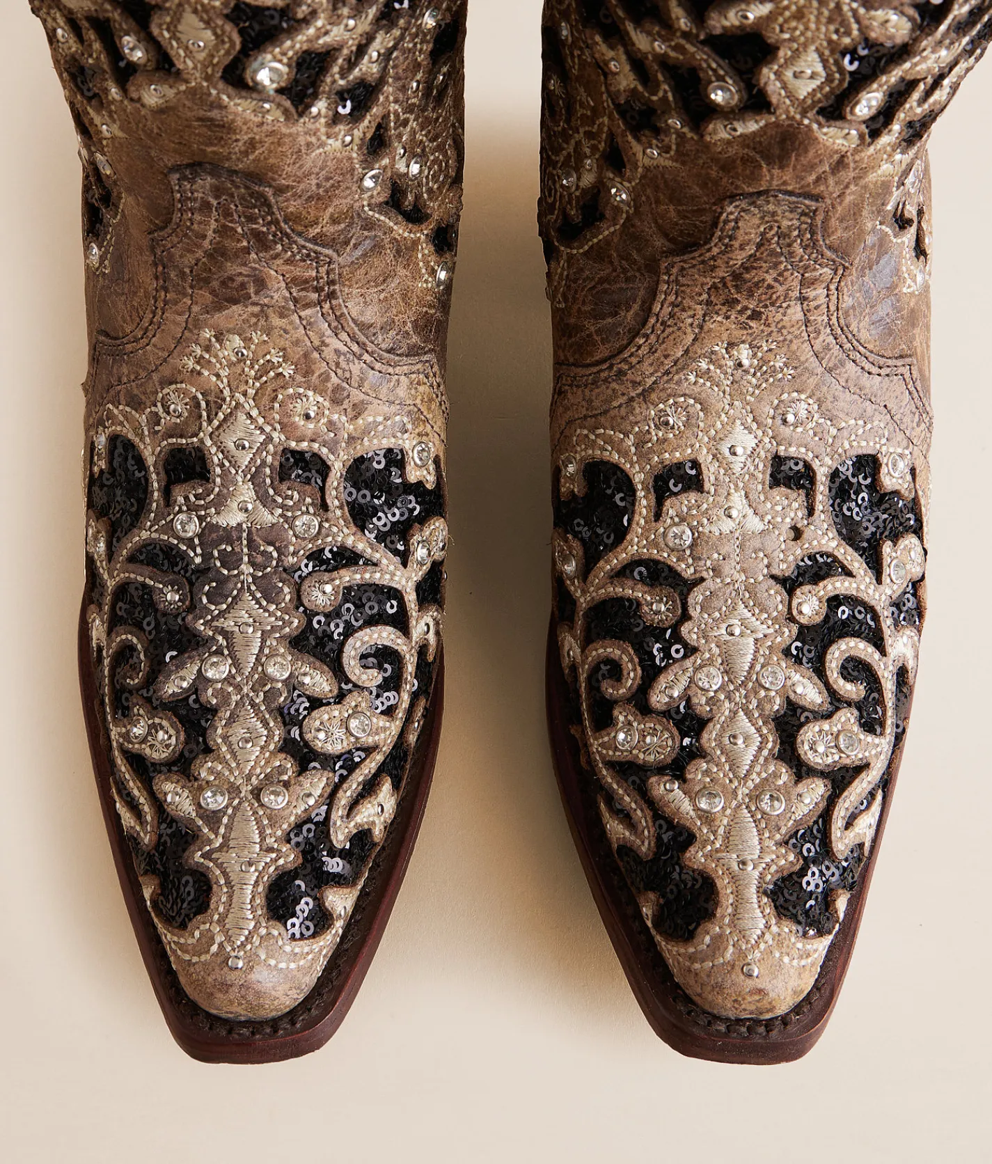 Shoes | Corral Sequin Leather Western Boot LD Brown