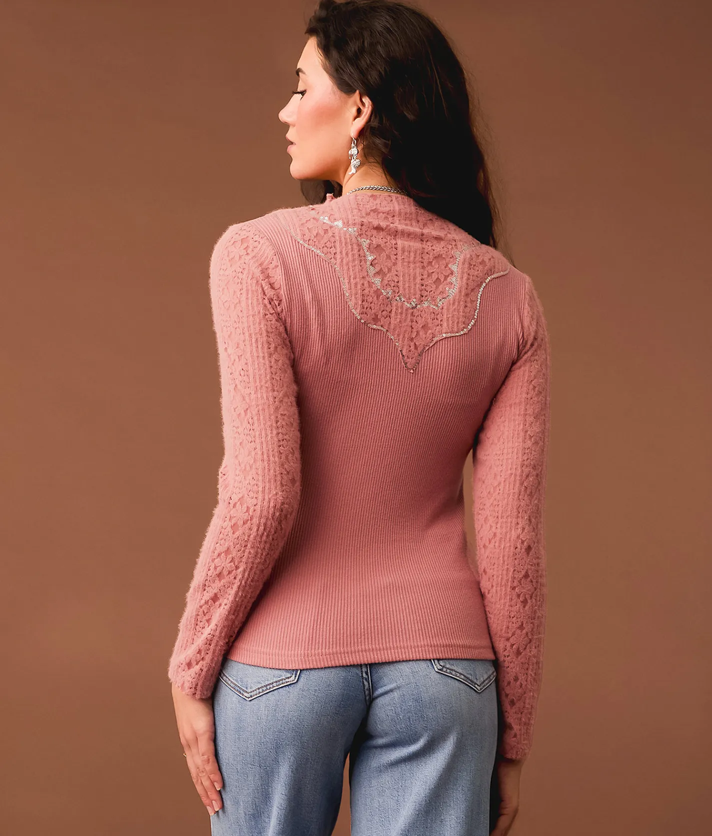 Gimmicks Sequin Mock Neck Top Ash Rose Clearance