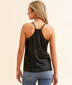 Daytrip Sequin Racerback Tank Top Black