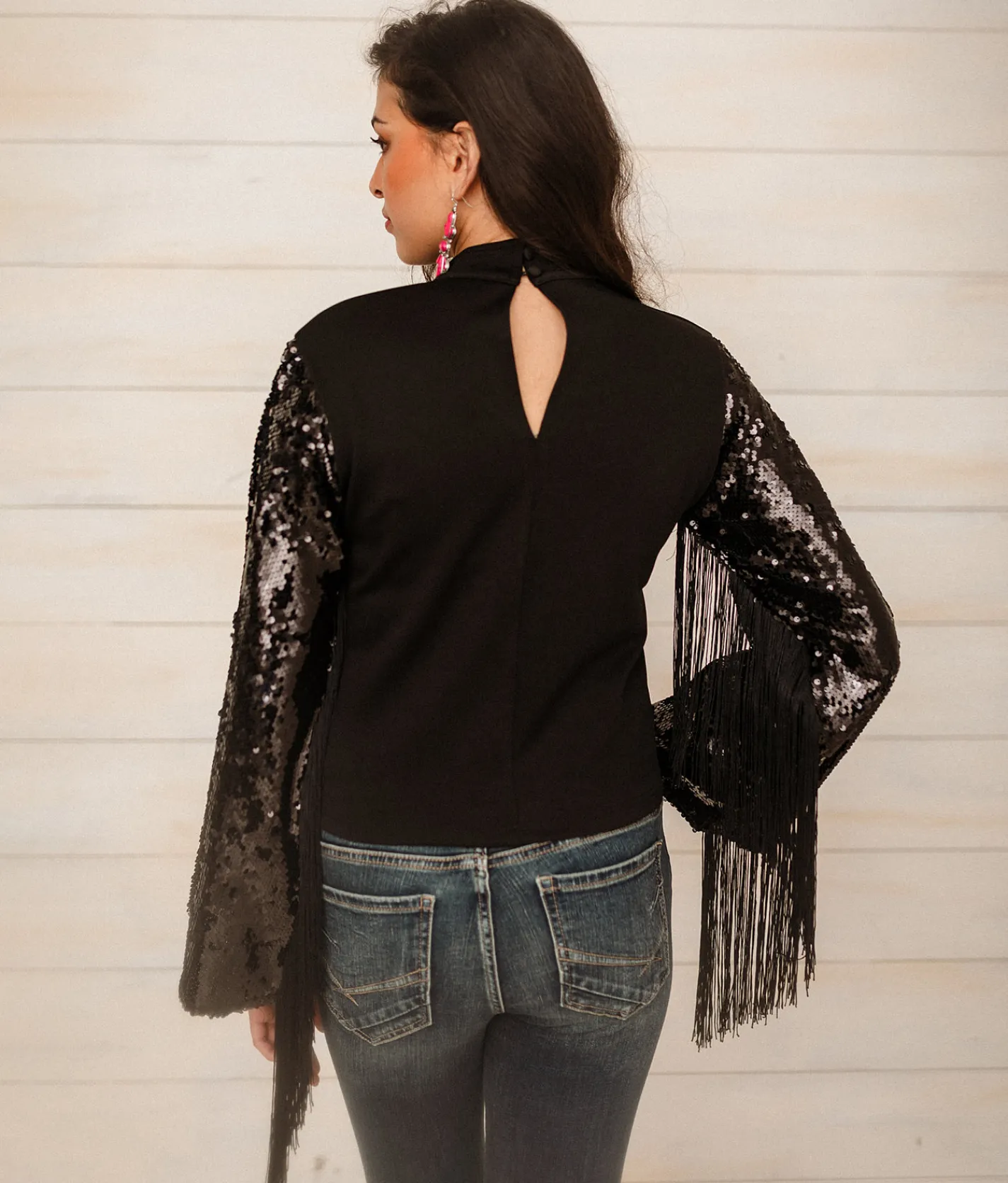 Tops | Sterling & Stitch Sequins Fringe Top Black