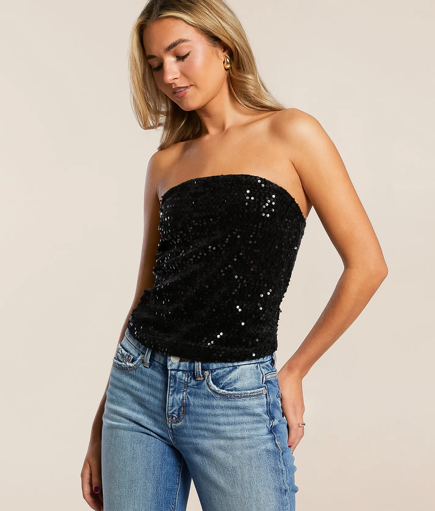 Tops | Hyfve Sequin Tube Top Black