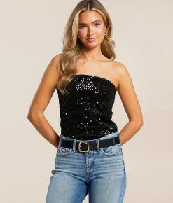 Tops | Hyfve Sequin Tube Top Black