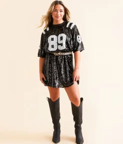 Dresses | DH Apparel 89 Sequin Varsity T-Shirt Dress Black