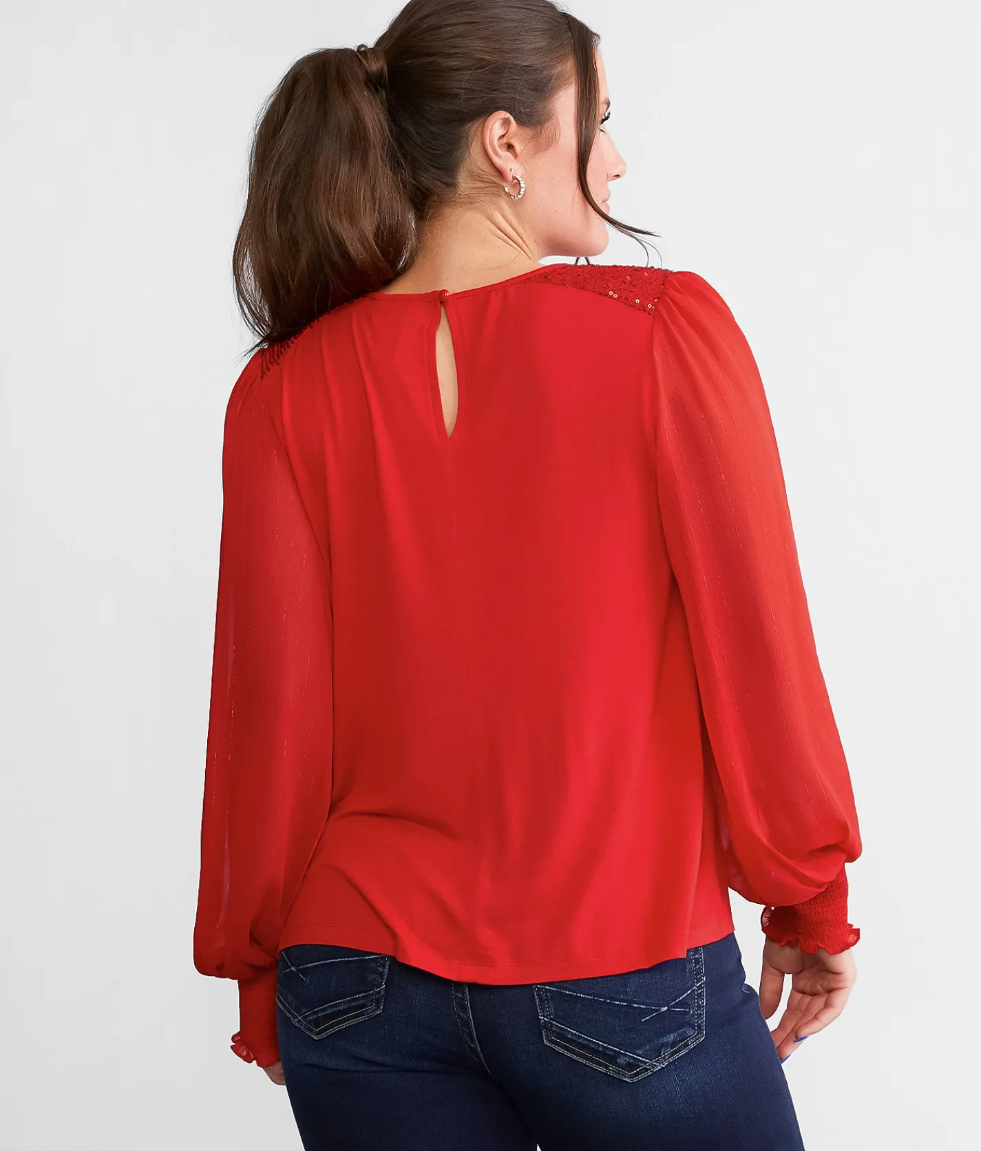 Daytrip Sequin Yoke Top Red New