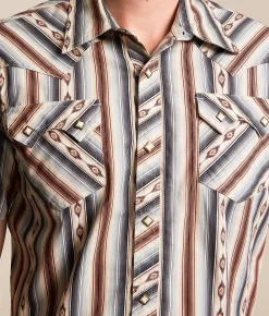 Rock & Roll Denim Serape Stretch Shirt Dark Brown Discount