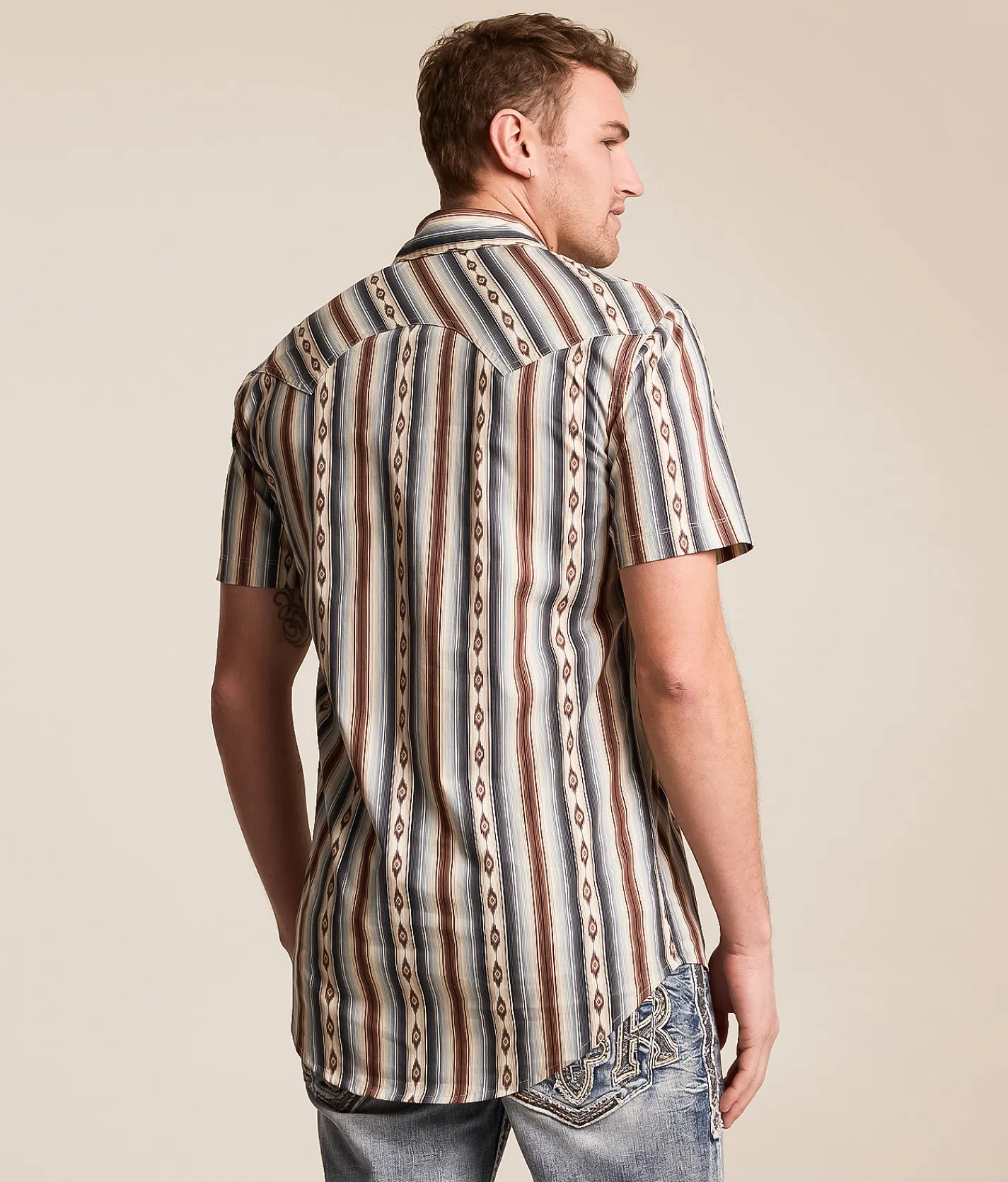 Rock & Roll Denim Serape Stretch Shirt Dark Brown Discount