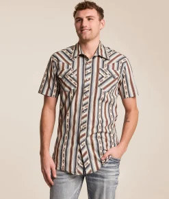 Rock & Roll Denim Serape Stretch Shirt Dark Brown Discount