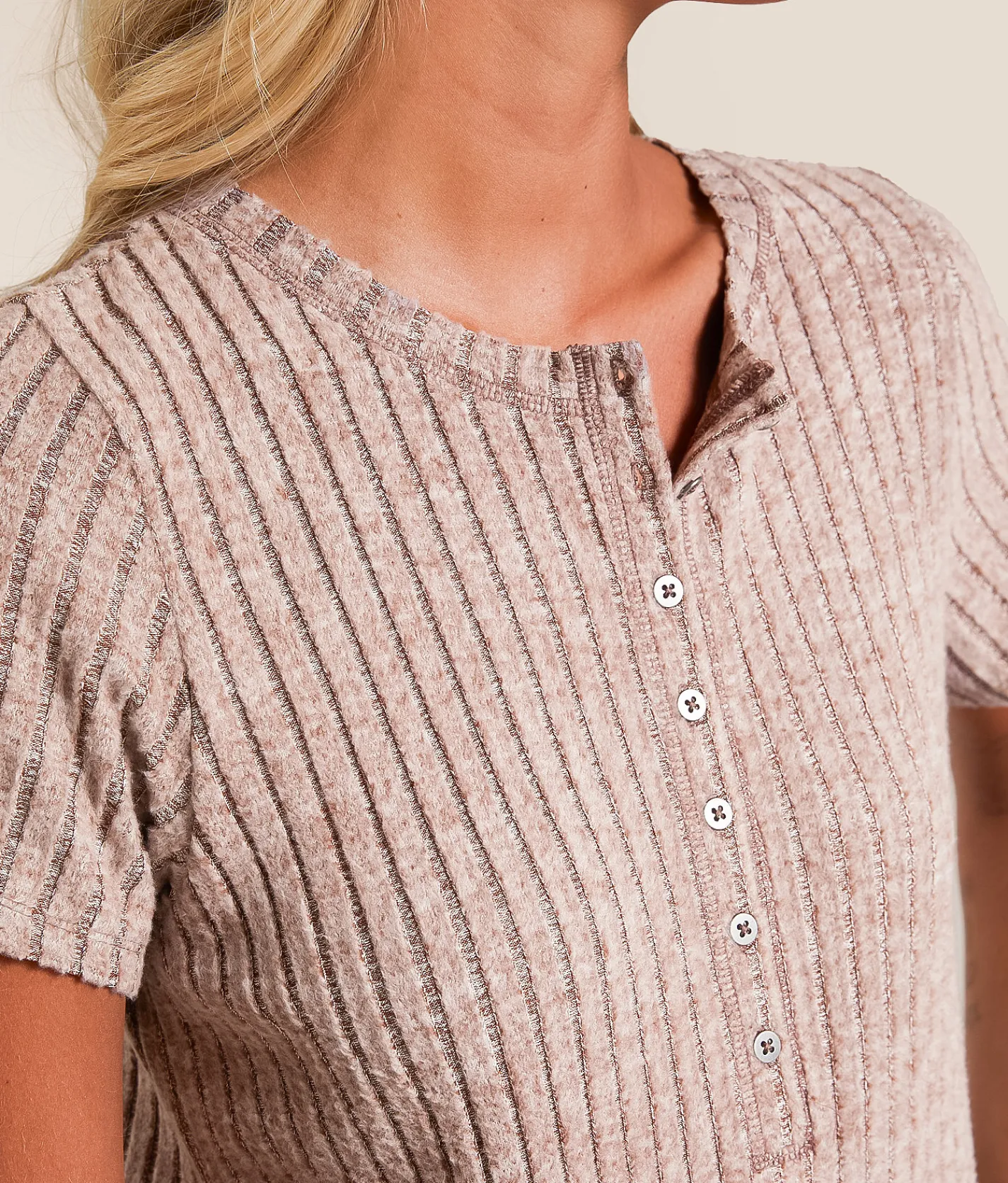 White Crow Serena Rib Henley Cinnamon Hot