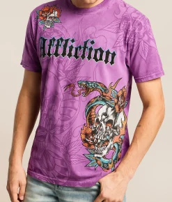 Affliction Serpentine Eye T-Shirt Dark Violet Pigment Dye Discount