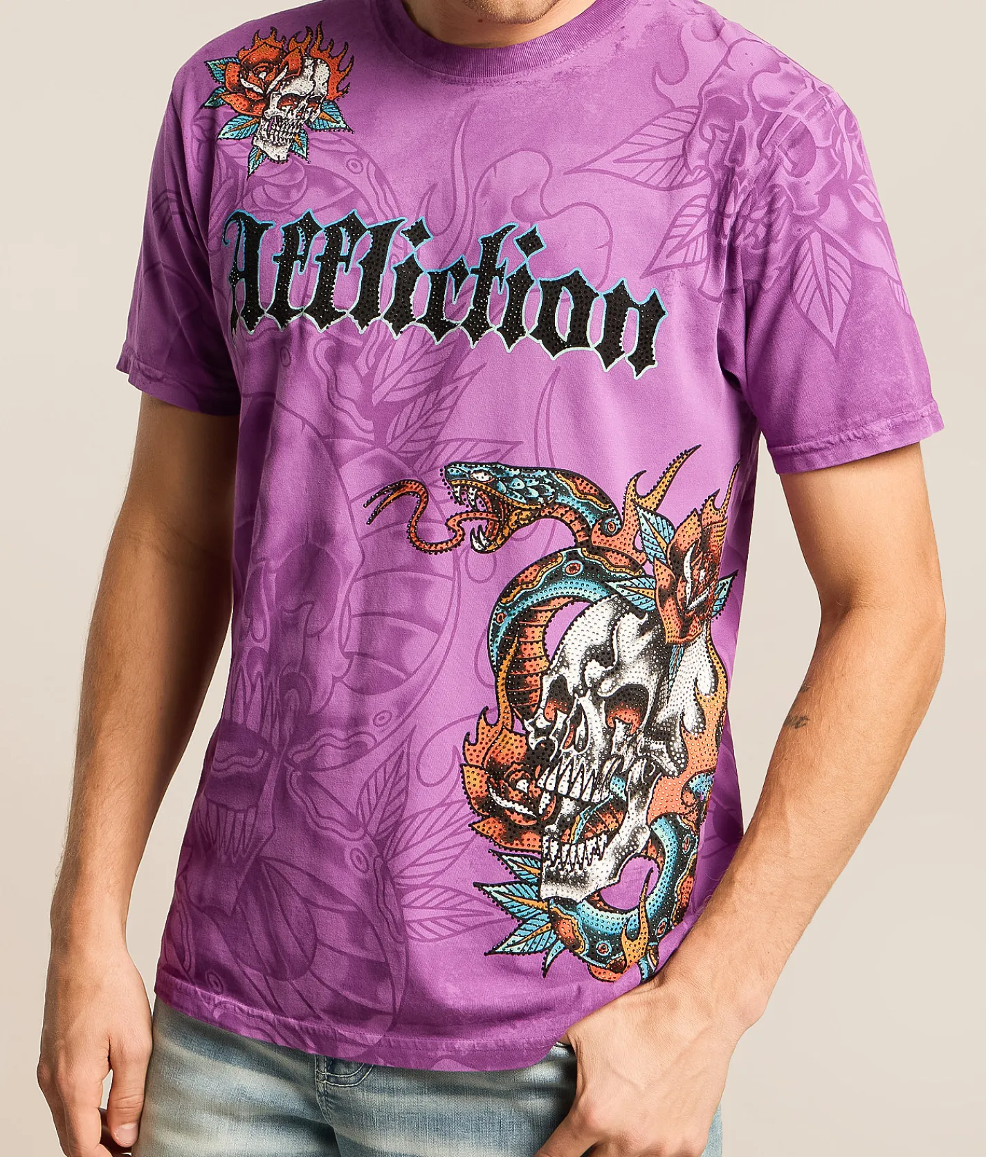 Affliction Serpentine Eye T-Shirt Dark Violet Pigment Dye Discount
