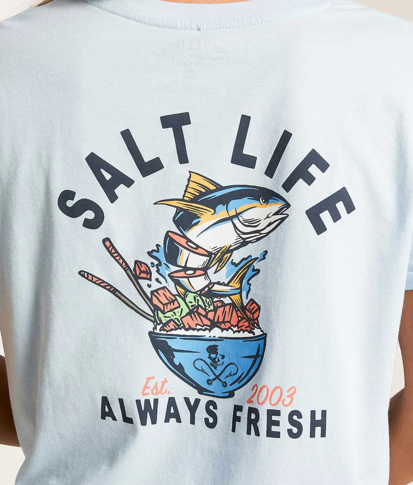 Salt Life Served Fresh Cropped T-Shirt Powder Blue Clearance