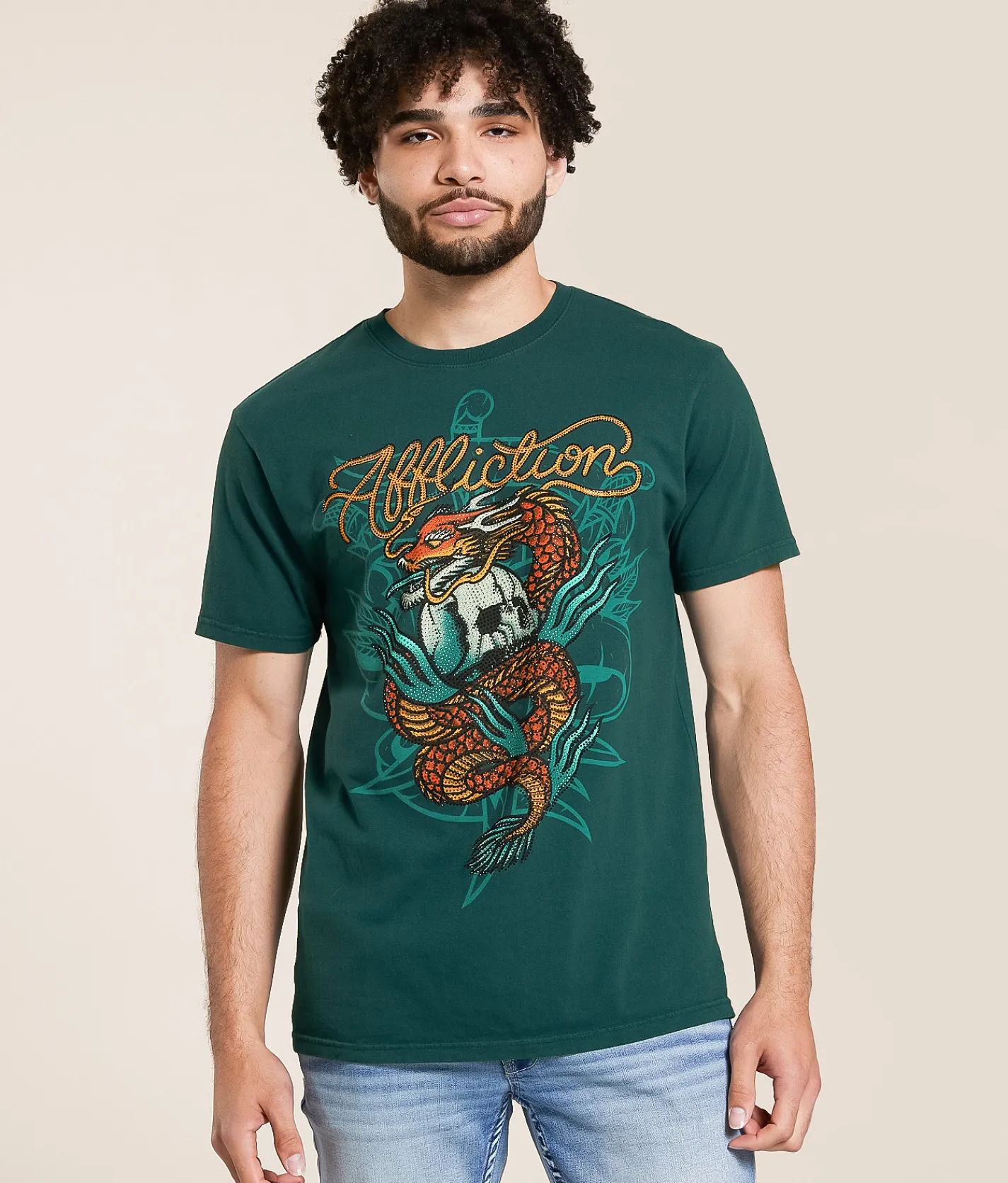 Tops|Graphic T-Shirts | Affliction Shadow Dragon T-Shirt Sea Moss