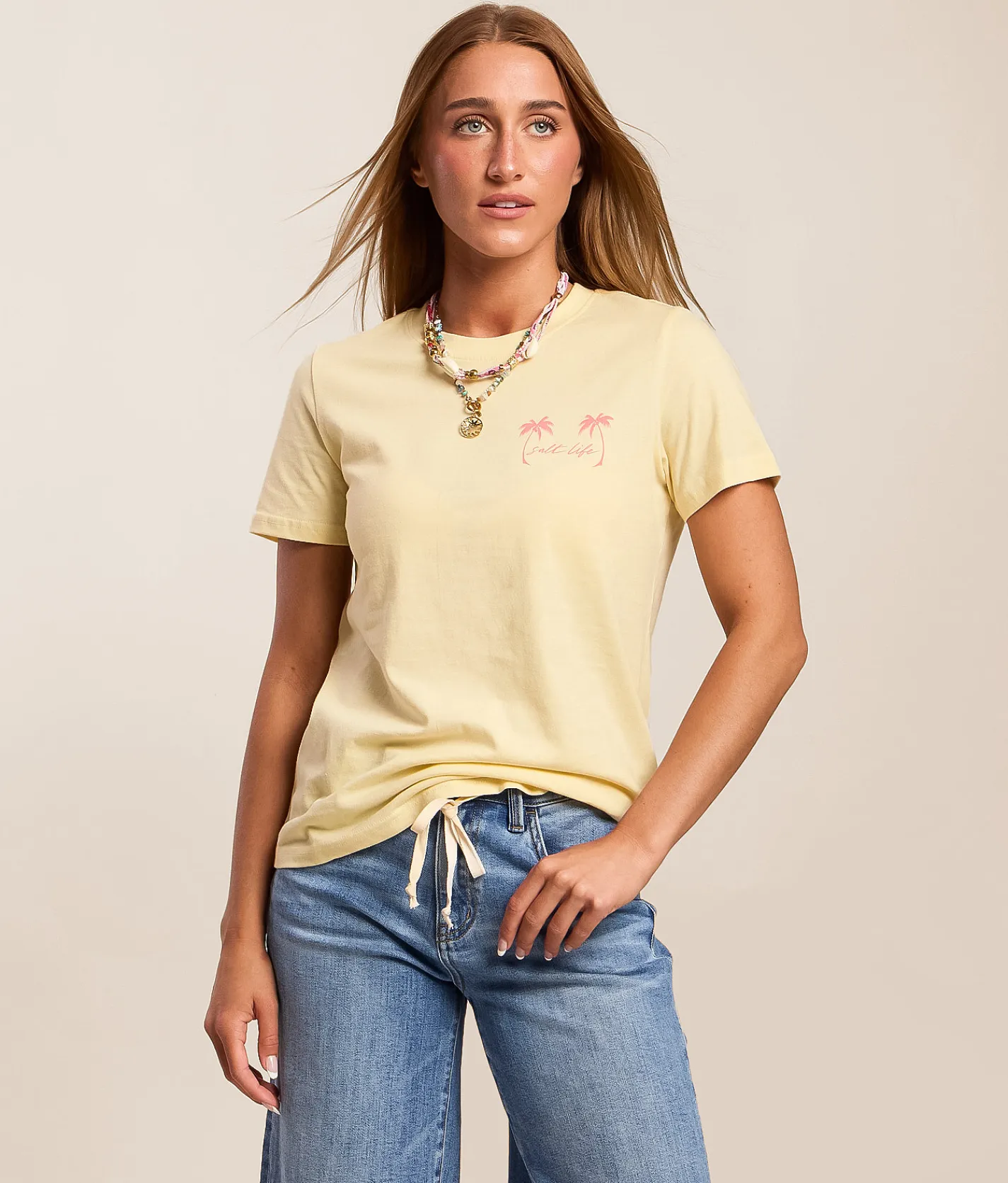 Salt Life Shake Your Palm Palms T-Shirt Vanilla Custard Clearance