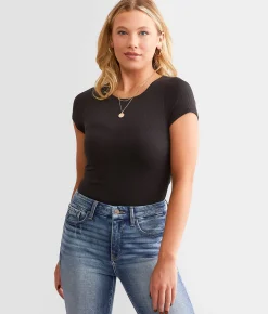 Buckle Black Shaping & Smoothing Ribbed Top Black New