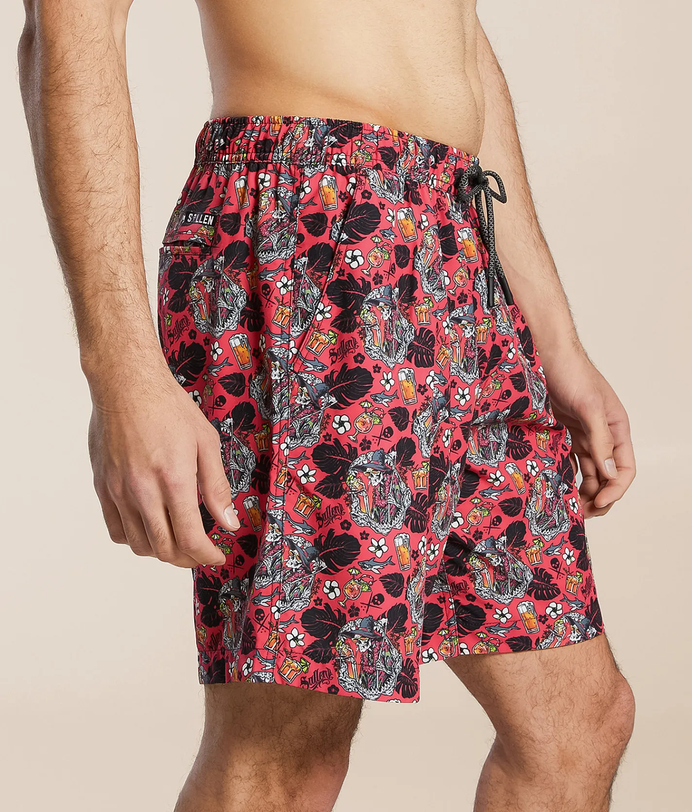 Bottoms|Swimwear | Sullen Shark Bite Stretch Swim Trunks Coral