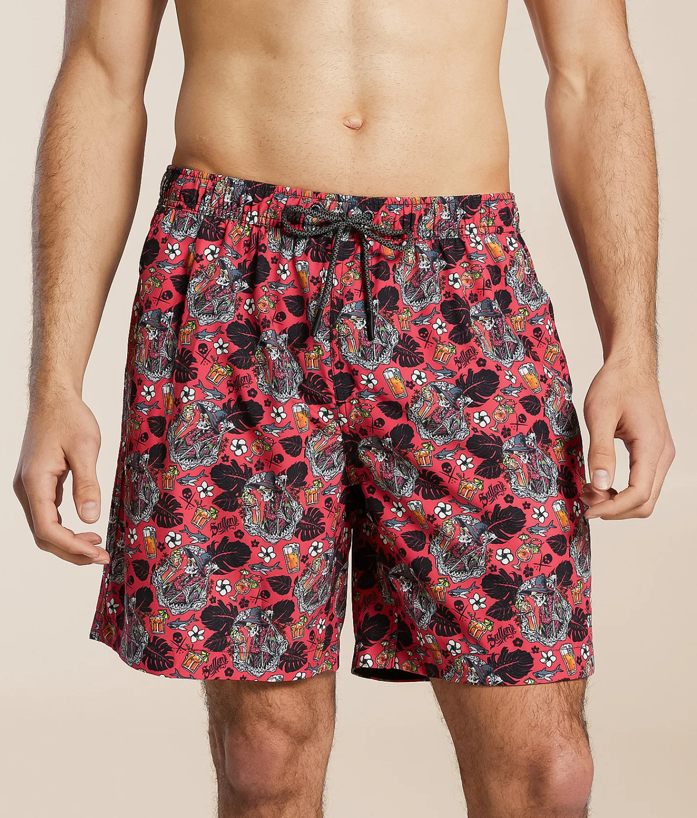 Bottoms|Swimwear | Sullen Shark Bite Stretch Swim Trunks Coral