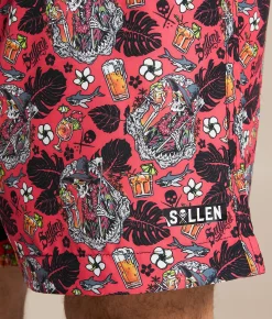 Bottoms|Swimwear | Sullen Shark Bite Stretch Swim Trunks Coral