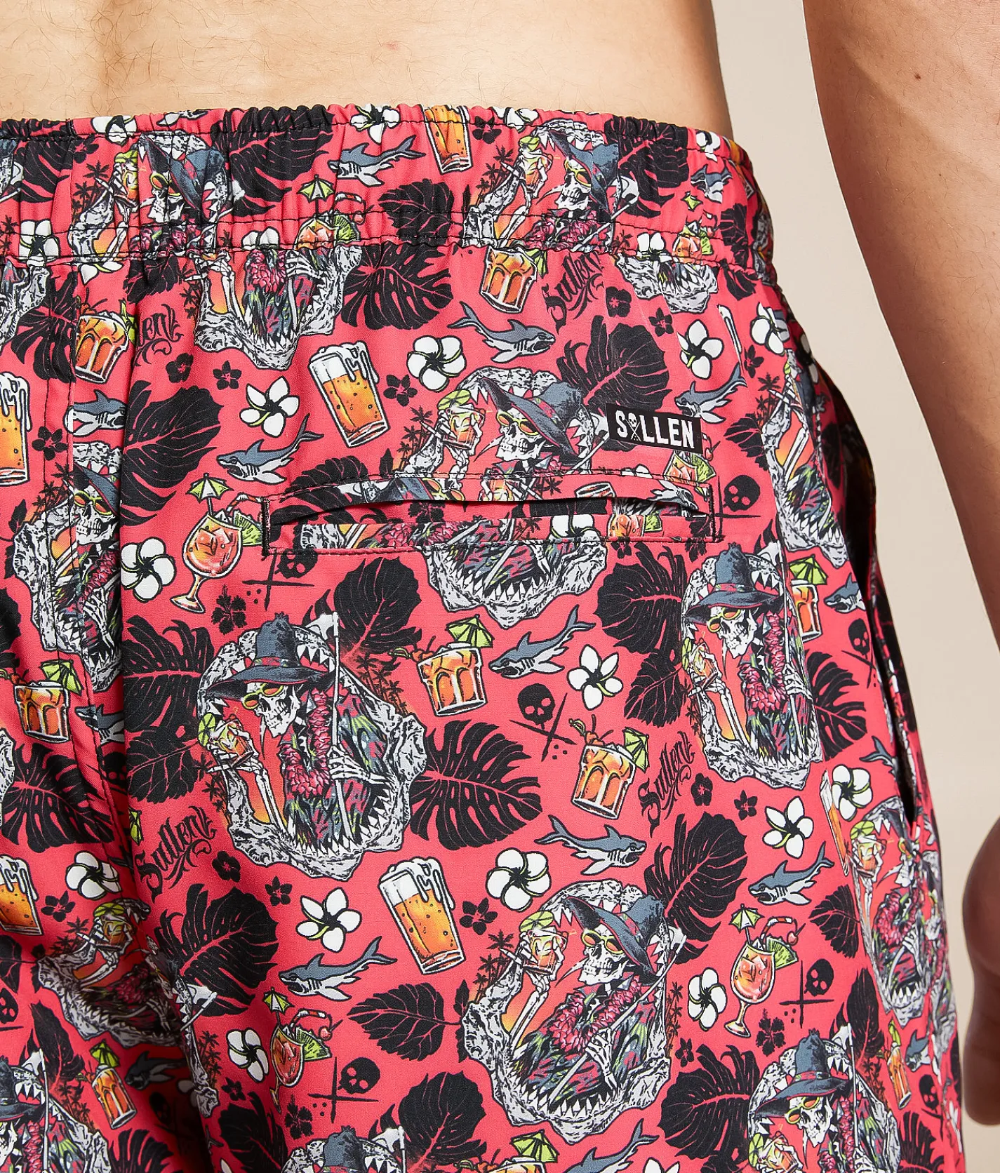 Bottoms|Swimwear | Sullen Shark Bite Stretch Swim Trunks Coral