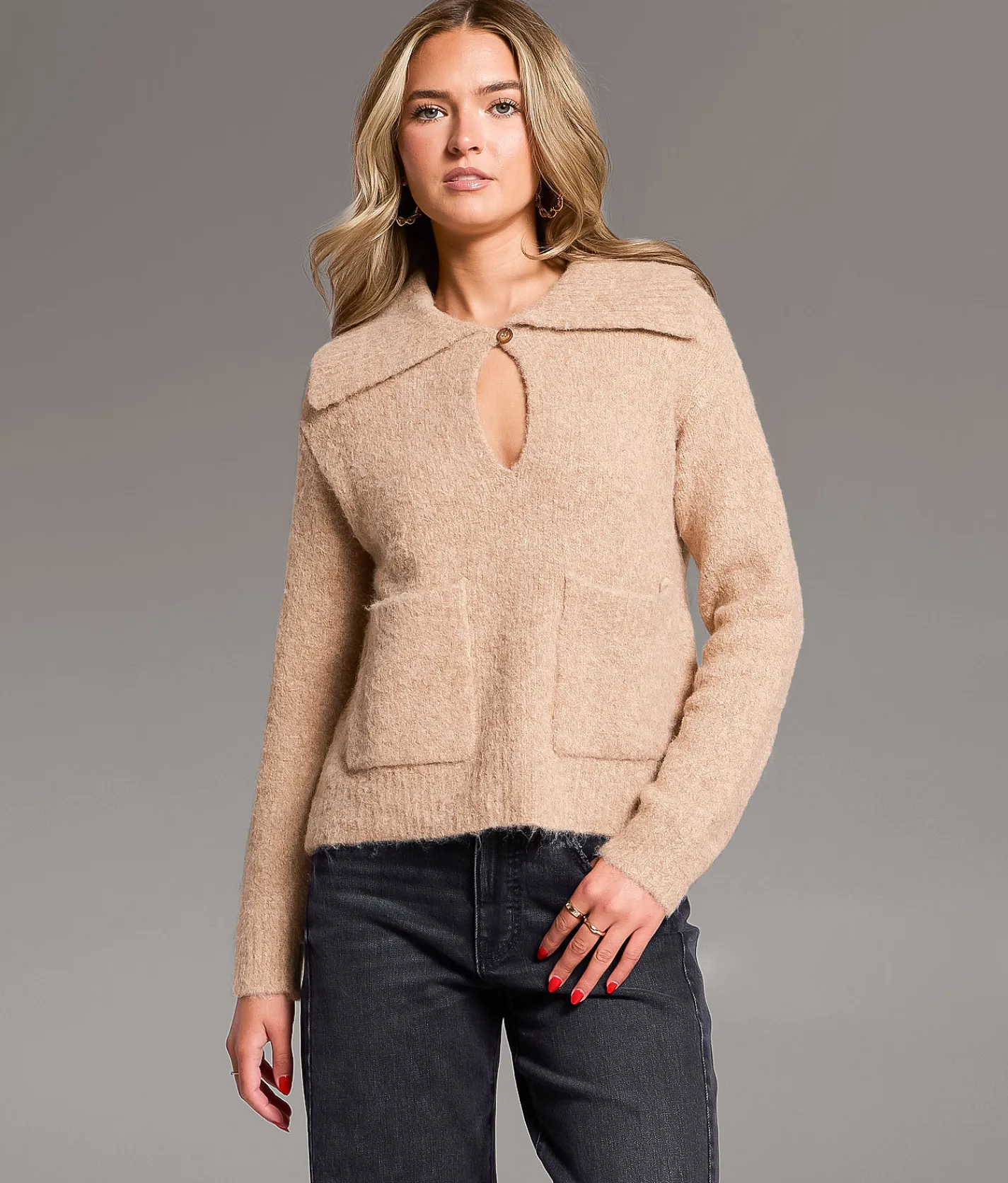 BKE Shawl Collar Sweater Beige Online