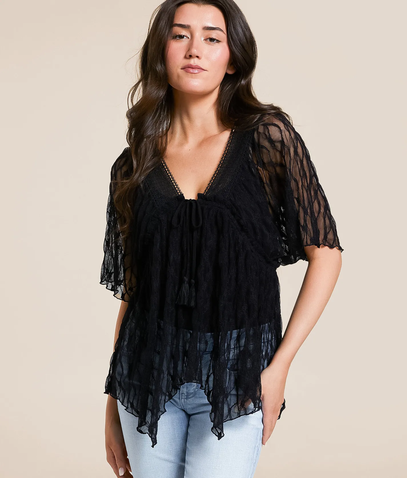 Daytrip Sheer Lace Empire Top Black Hot