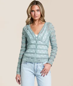 Willow & Root Sheer Lace Fitted Top Slate Sale