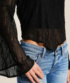 Willow & Root Sheer Lace Hanky Top Black New