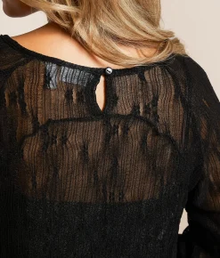 Willow & Root Sheer Lace Hanky Top Black New