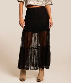 Bottoms | Lush Sheer Lace Maxi Skirt Black