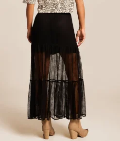 Bottoms | Lush Sheer Lace Maxi Skirt Black