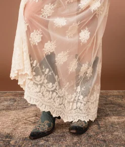 Gimmicks Sheer Lace Maxi Skirt Cream