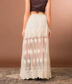 Gimmicks Sheer Lace Maxi Skirt Cream