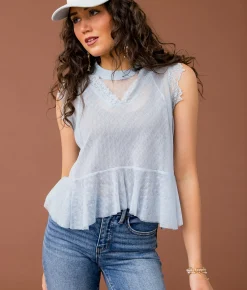 Gimmicks Sheer Lace Tank Top Blue Fog Best
