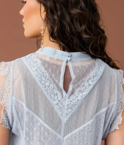 Gimmicks Sheer Lace Tank Top Blue Fog Best