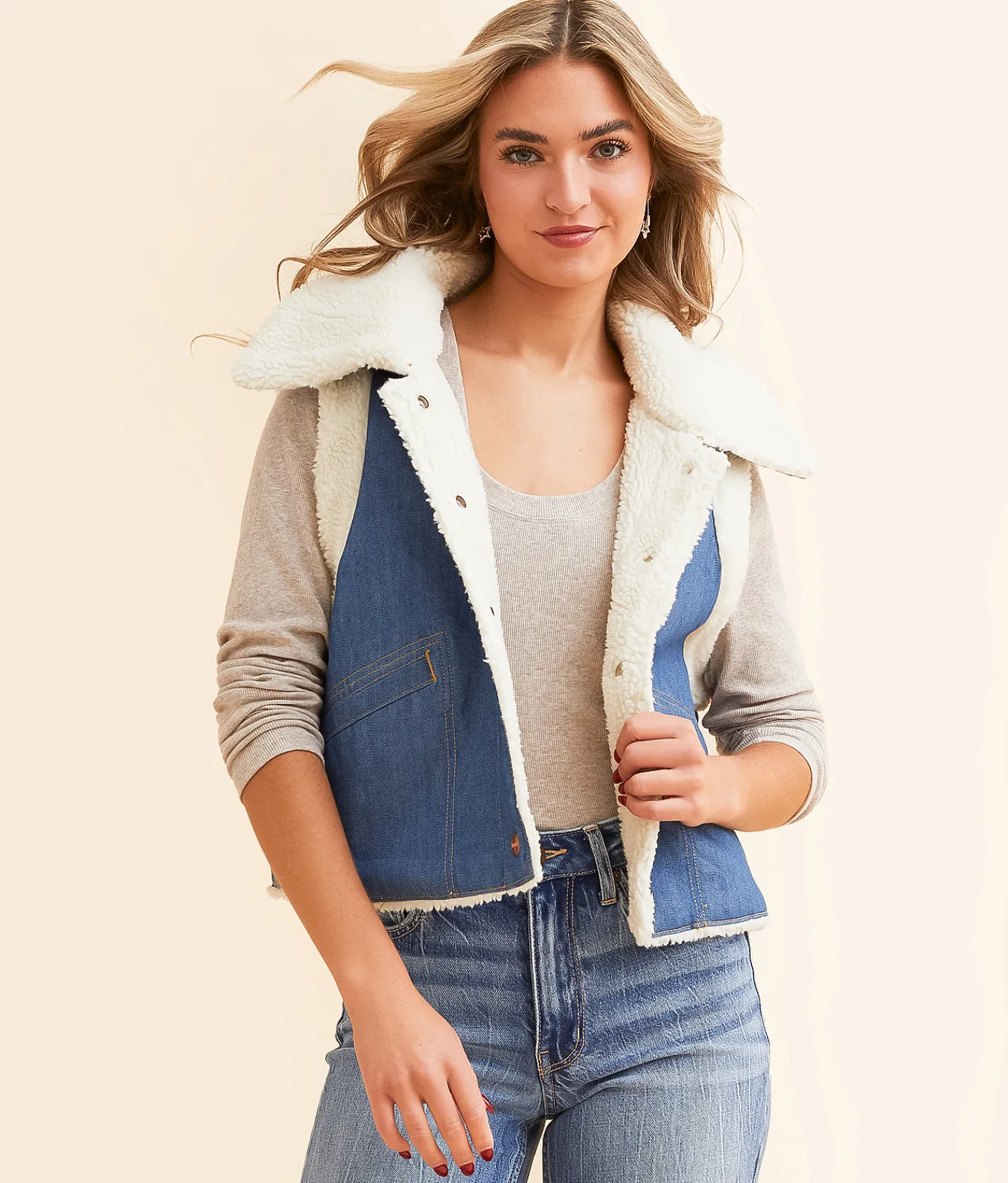 Tops|Coats & Jackets | Wrangler® Sherpa Denim Vest Original Rinse