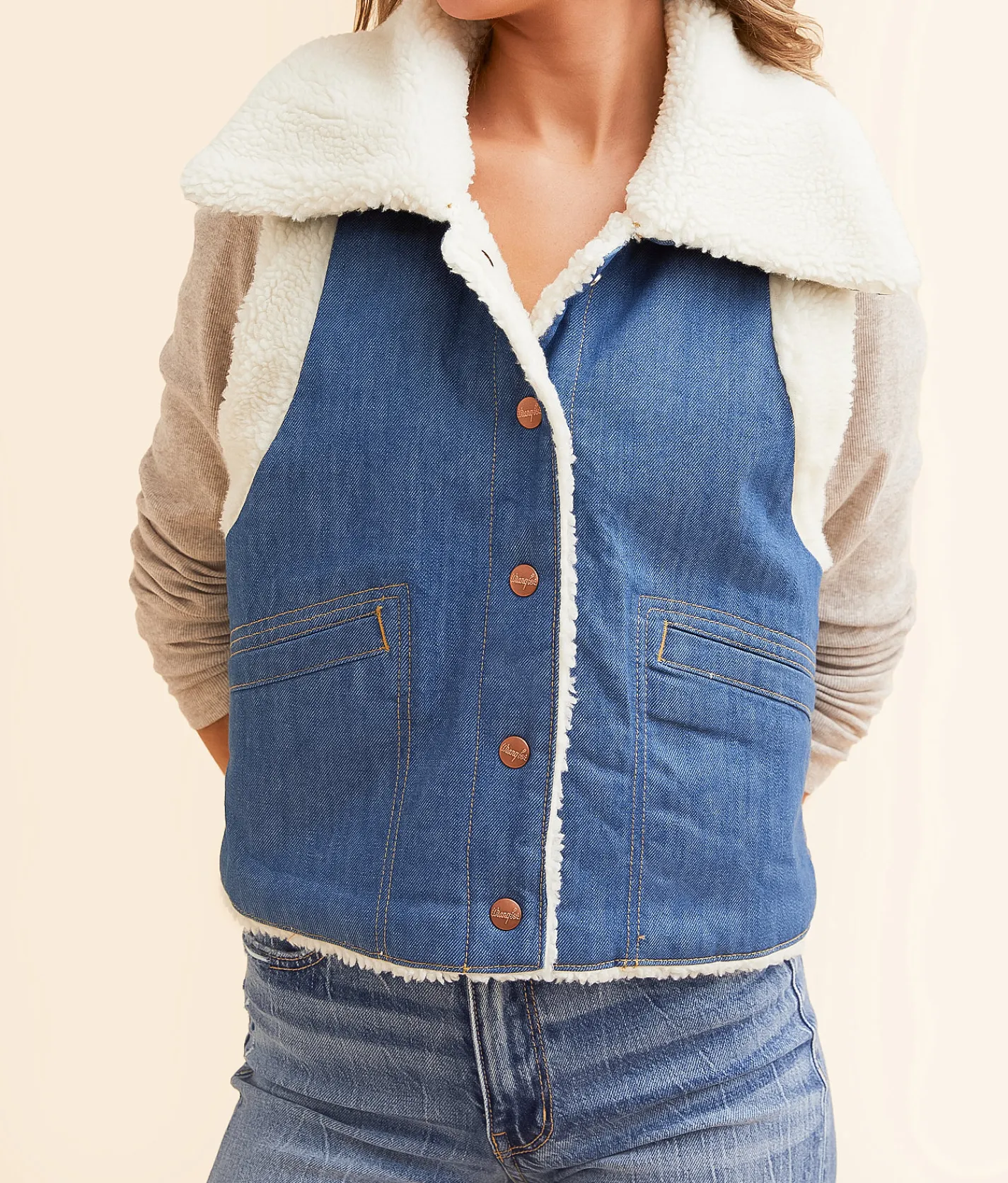 Tops|Coats & Jackets | Wrangler® Sherpa Denim Vest Original Rinse