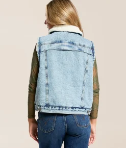 Tops|Coats & Jackets | Thread & Supply Sherpa Denim Vest Light Denim Wash