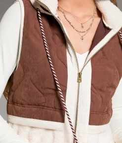 Tops|Coats & Jackets | BKE Sherpa Hooded Vest Friar Brown Cream