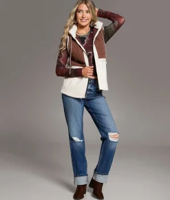Tops|Coats & Jackets | BKE Sherpa Hooded Vest Friar Brown Cream