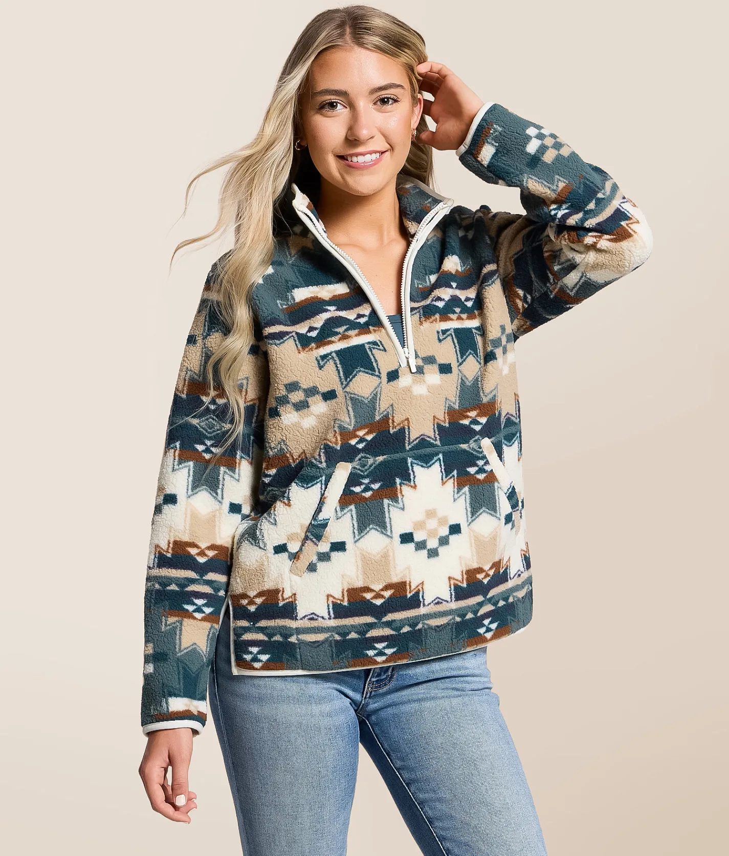 Tops | Wrangler® Sherpa Quarter Zip Pullover Blue
