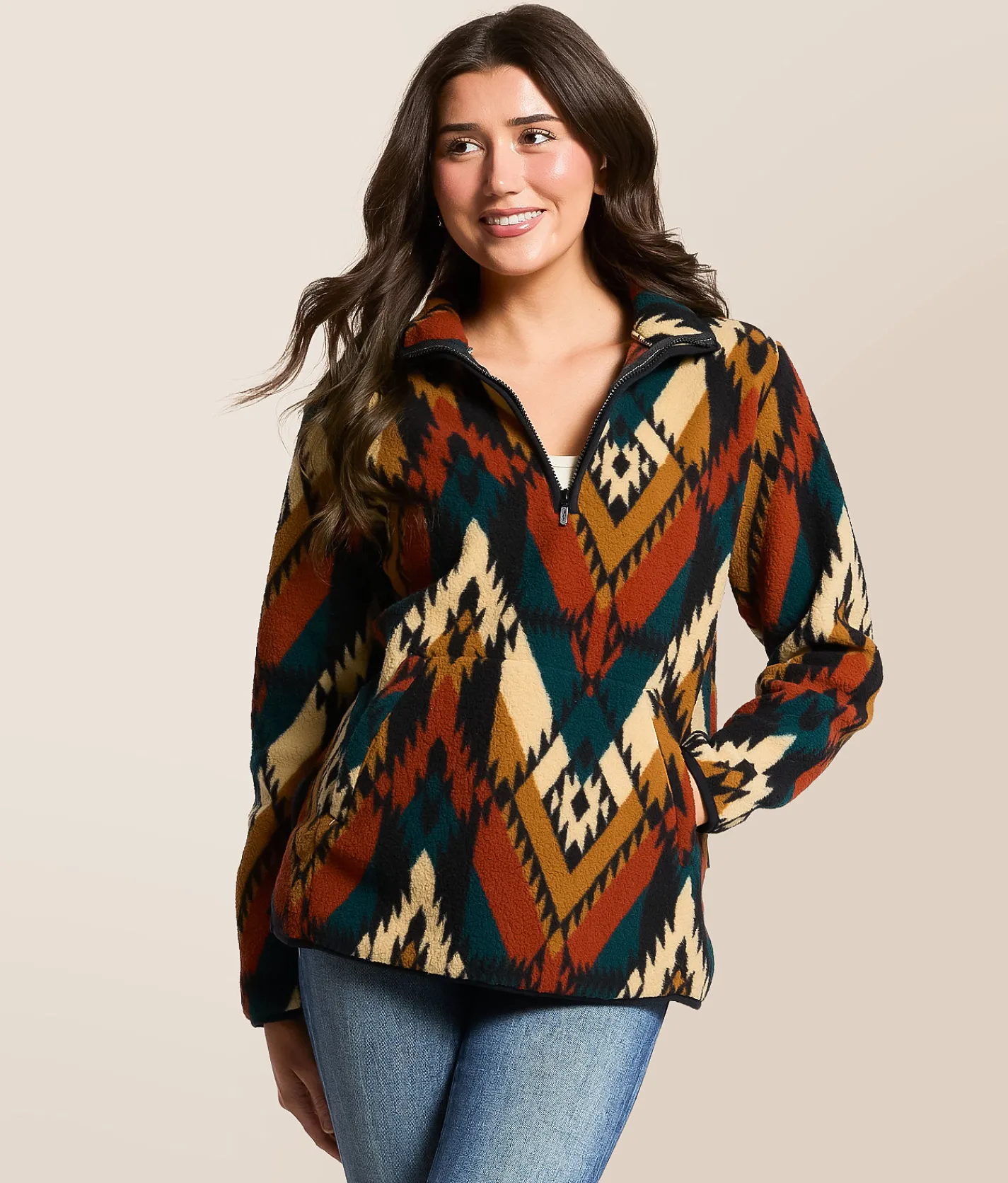 Wrangler® Sherpa Quarter Zip Pullover Teal Sale