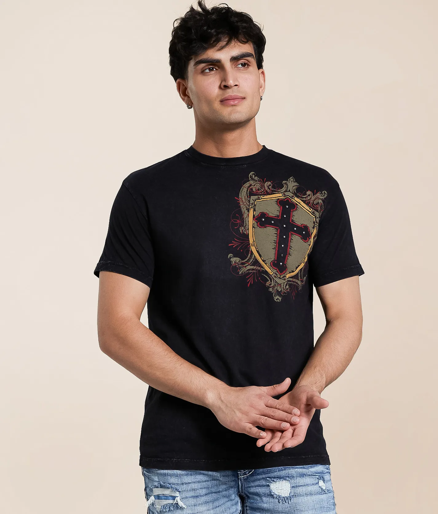 Affliction Shielded T-Shirt Black Lava Wash Best