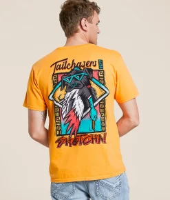 Tops|Graphic T-Shirts | Tail Chasers Club Shotcha T-Shirt Mock Orange