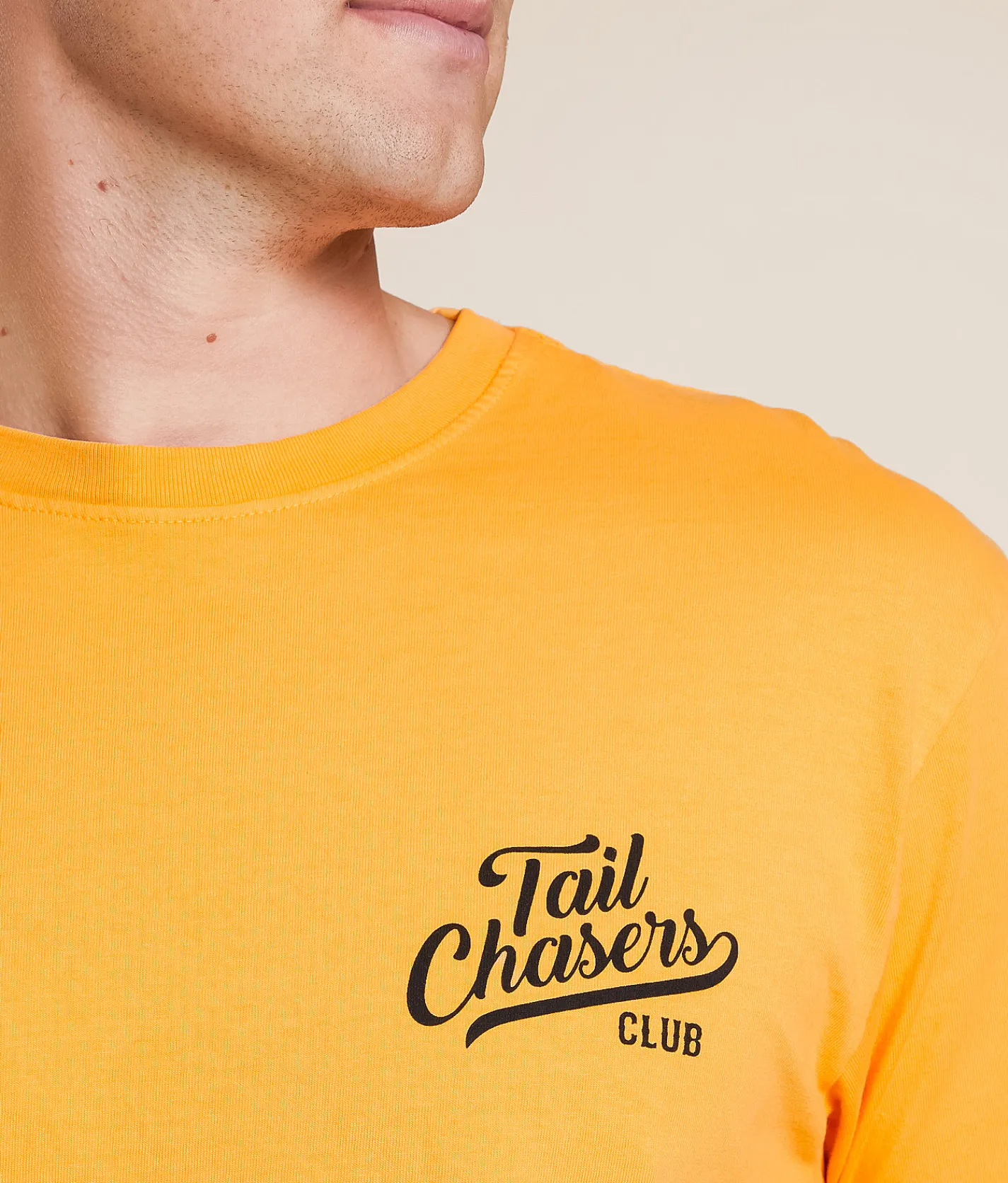 Tops|Graphic T-Shirts | Tail Chasers Club Shotcha T-Shirt Mock Orange