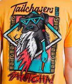 Tops|Graphic T-Shirts | Tail Chasers Club Shotcha T-Shirt Mock Orange