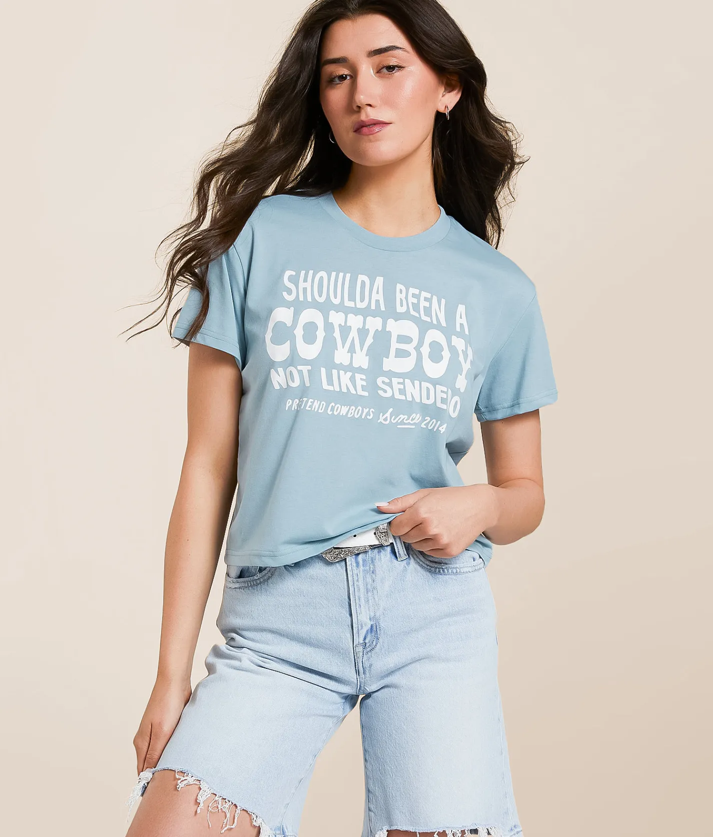 Sendero Provisions Co. Shoulda Been A Cowboy Cropped T-Shirt Sterling Blue Best