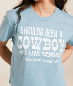 Sendero Provisions Co. Shoulda Been A Cowboy Cropped T-Shirt Sterling Blue Best