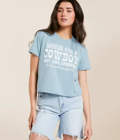 Sendero Provisions Co. Shoulda Been A Cowboy Cropped T-Shirt Sterling Blue Best