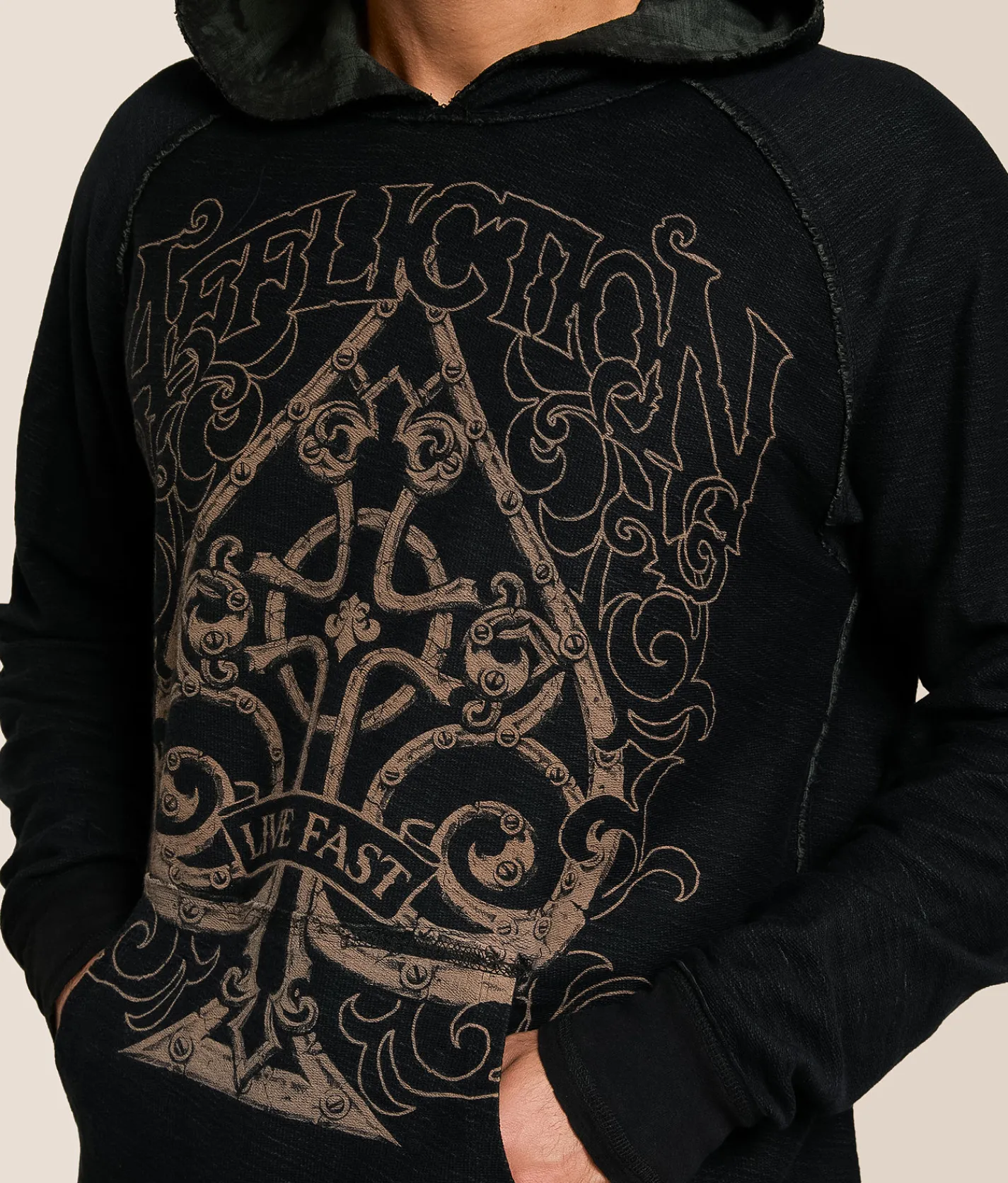 Affliction Shredded Dusk Reversible Thermal Hoodie Deep Depths Black Best