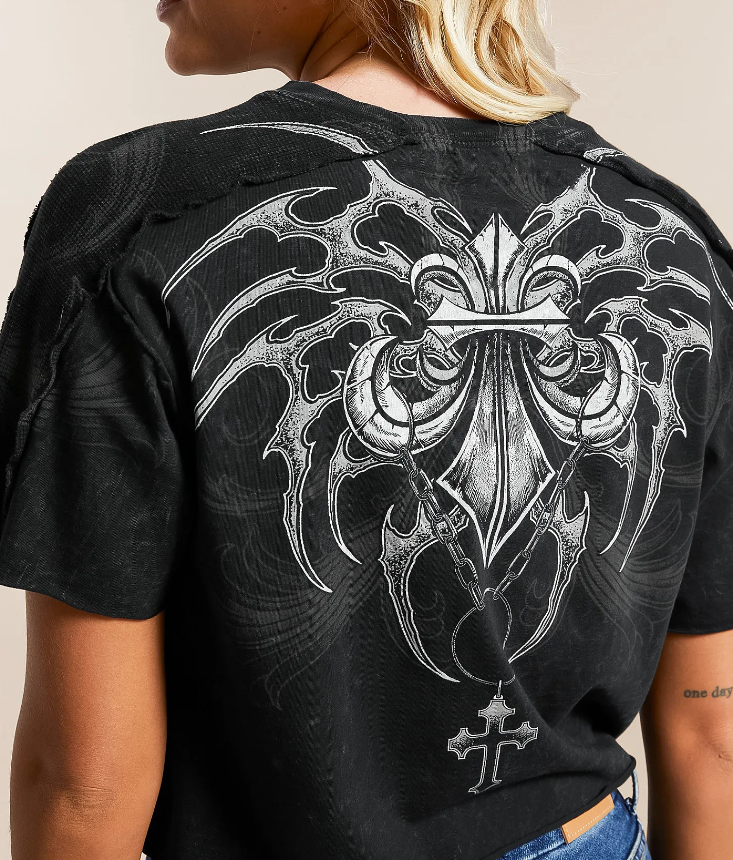Tops | Affliction Shred Fest Cropped T-Shirt Black Heavy Lava Wash