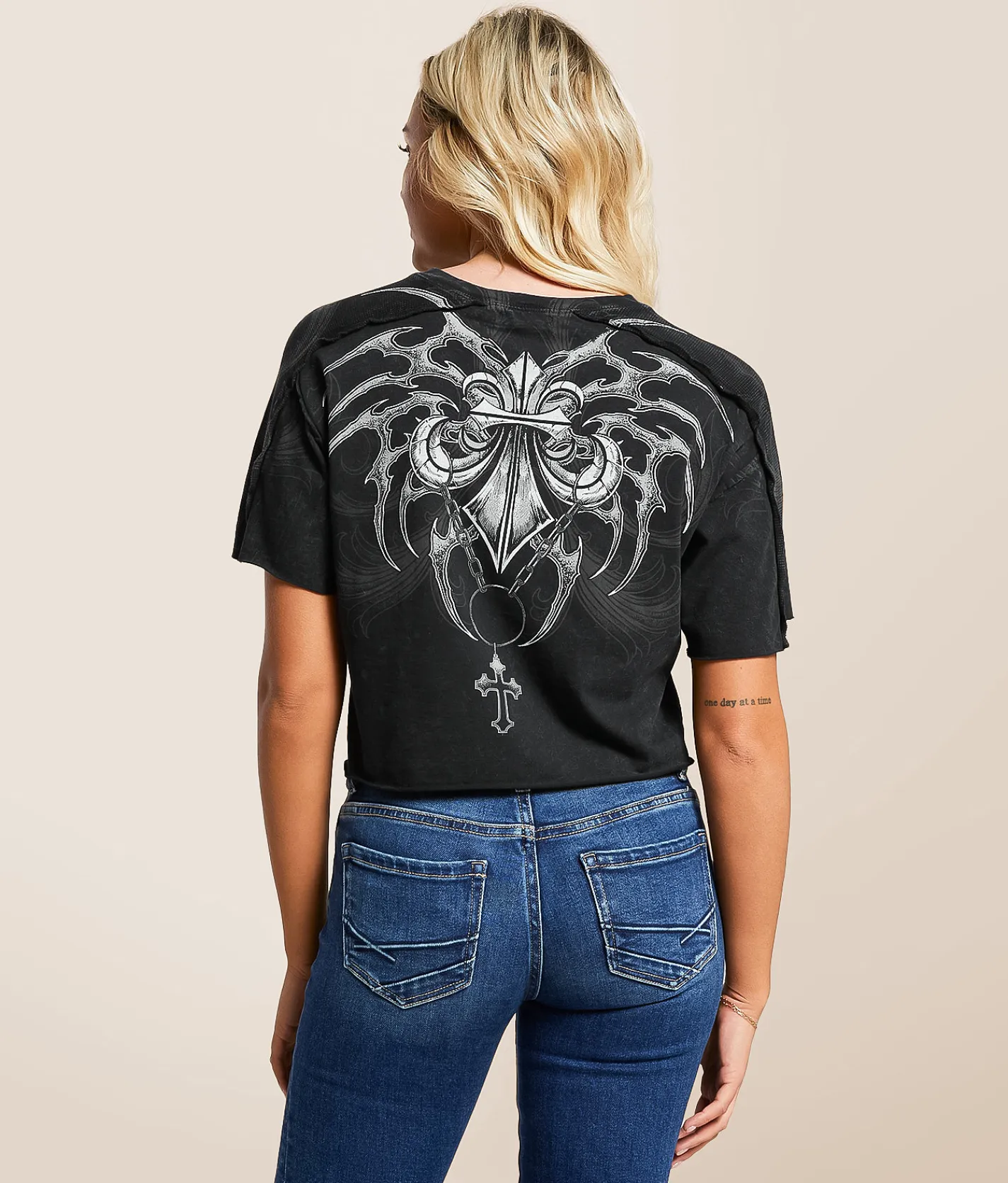 Tops | Affliction Shred Fest Cropped T-Shirt Black Heavy Lava Wash